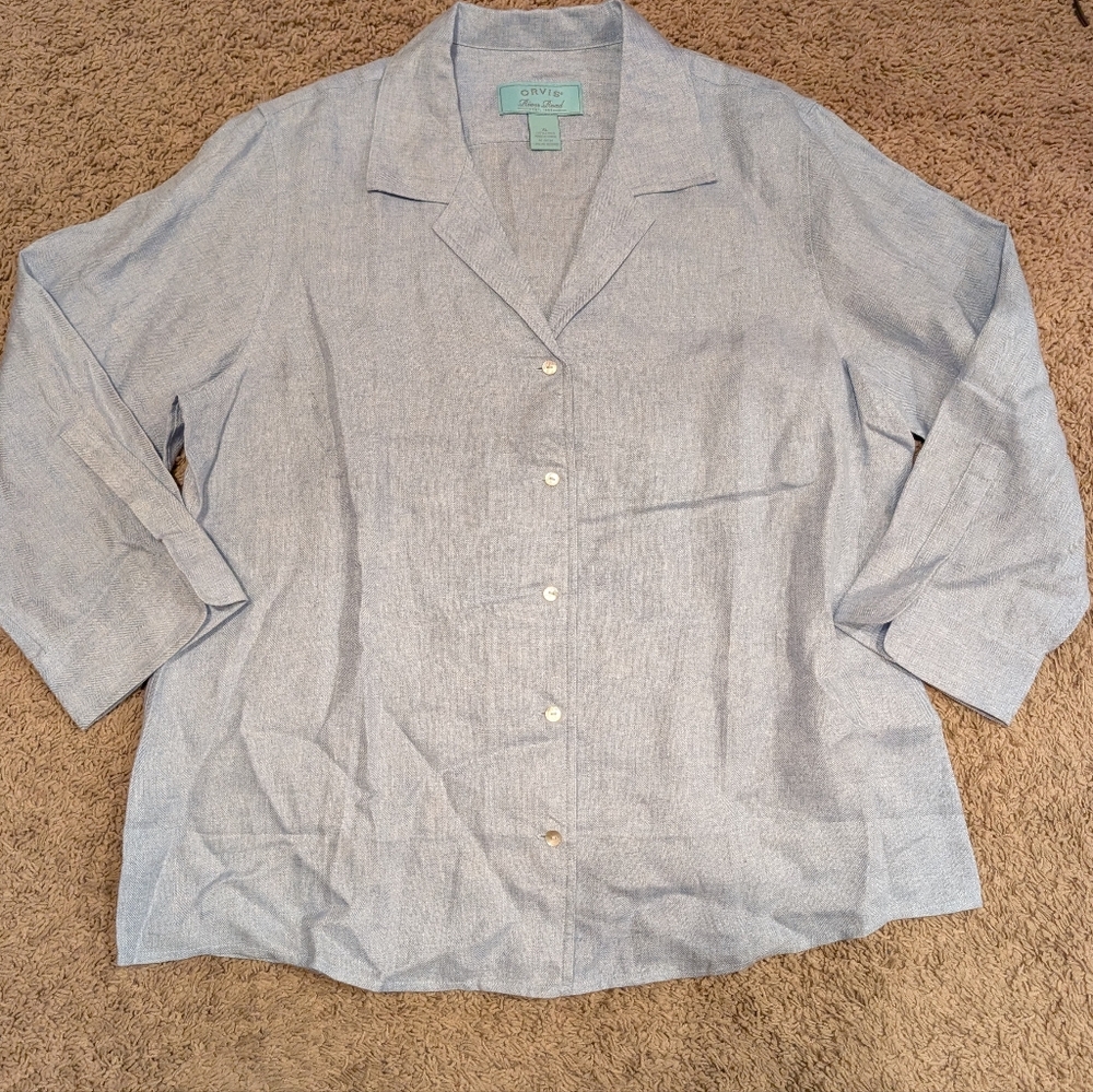 Orvis River Road Light Blue Linen Button-Up Shirt